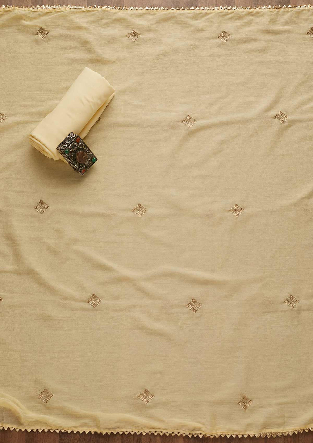 Lemon Yellow Threadwork Georgette Unstitched Salwar Suit-Koskii