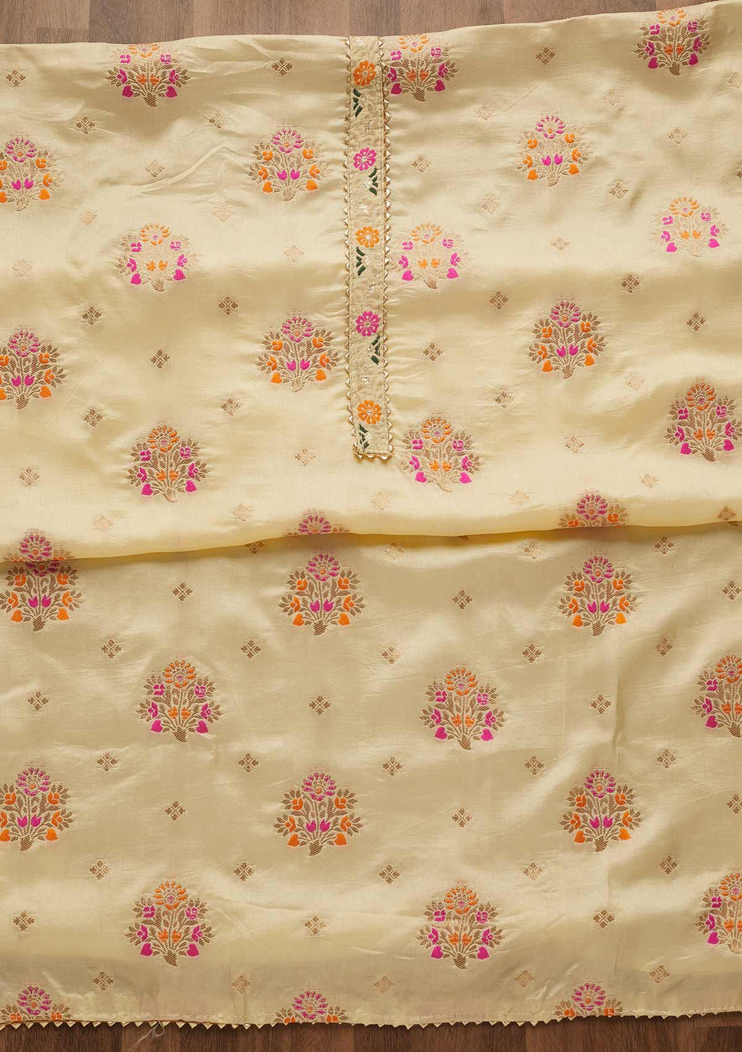 Lemon Yellow Threadwork Georgette Unstitched Salwar Suit-Koskii