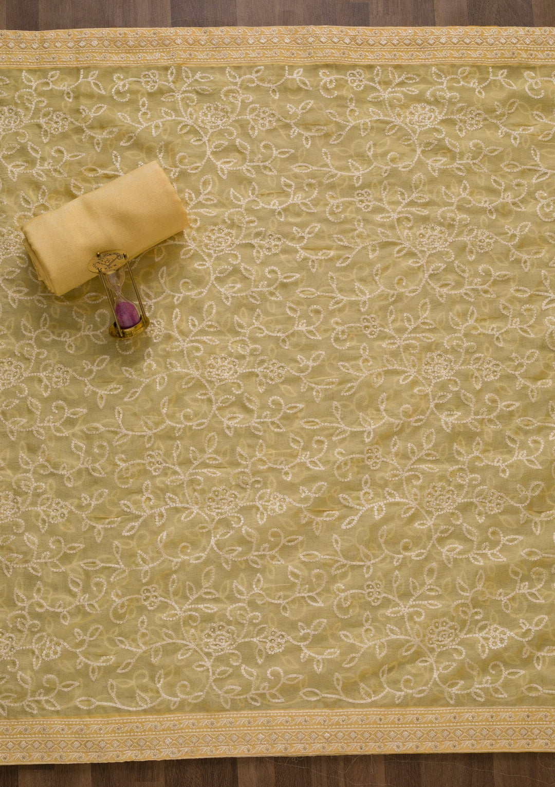 Lemon Yellow Threadwork Georgette Unstitched Salwar Suit-Koskii