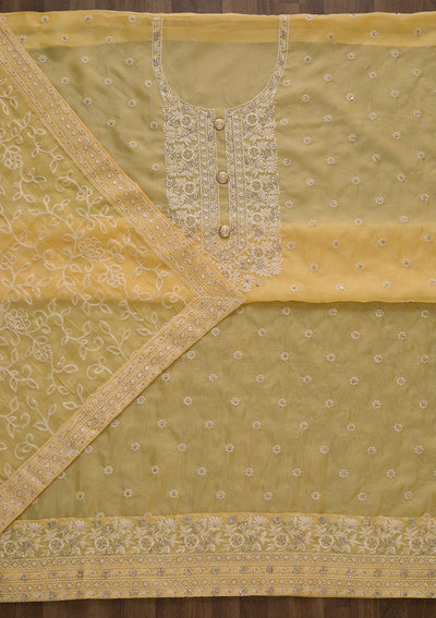 Lemon Yellow Threadwork Georgette Unstitched Salwar Suit-Koskii