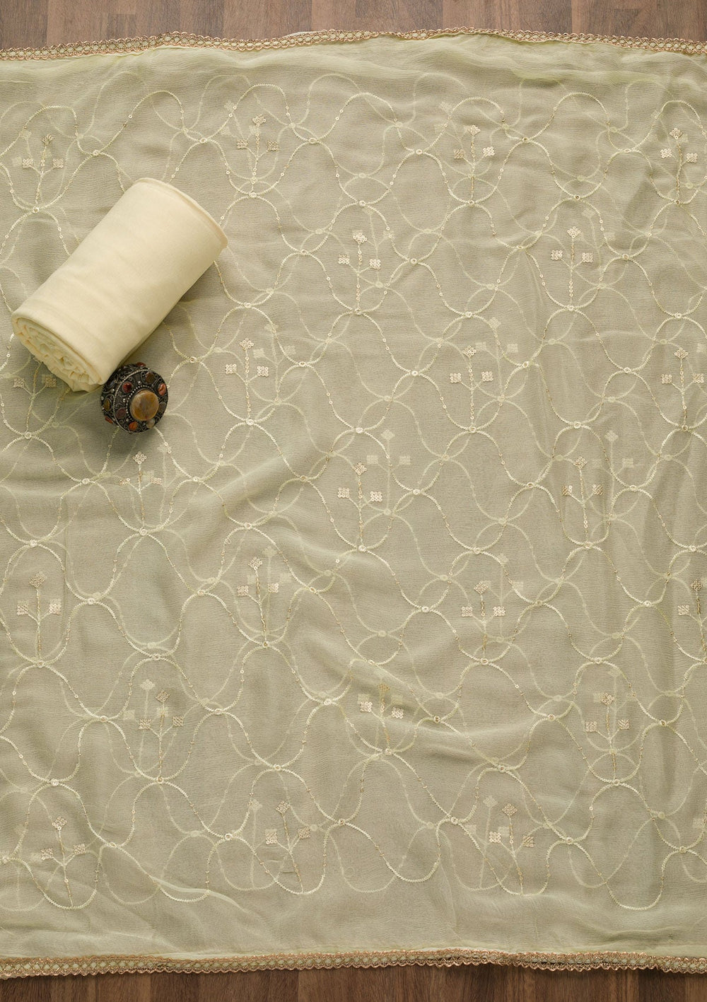 Lemon Yellow Threadwork Georgette Unstitched Salwar Suit-Koskii
