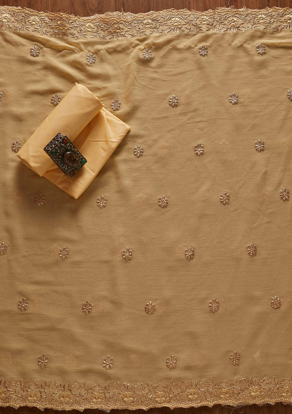 Lemon Yellow Threadwork Semi Crepe Designer Unstitched Salwar Suit - koskii