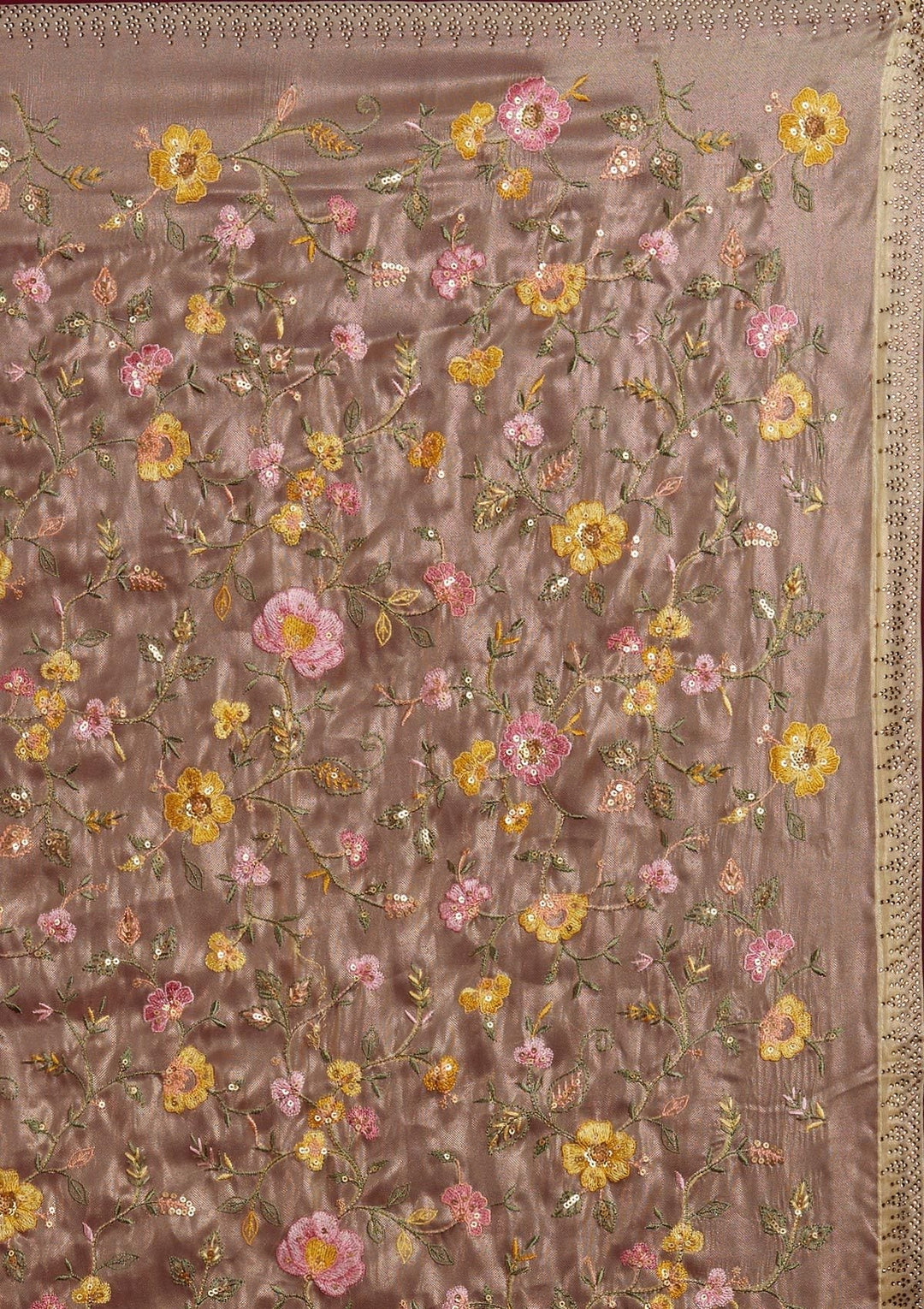 Lemon Yellow Threadwork Tissue Designer Saree - Koskii