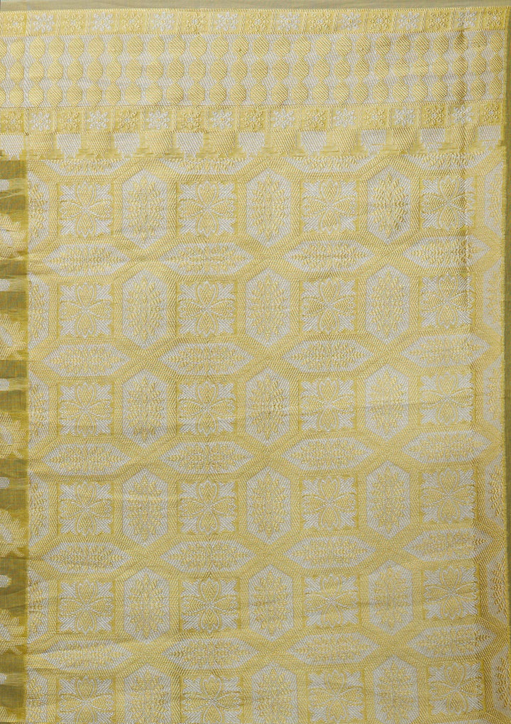 Lemon Yellow Zariwork Chanderi Saree-Koskii