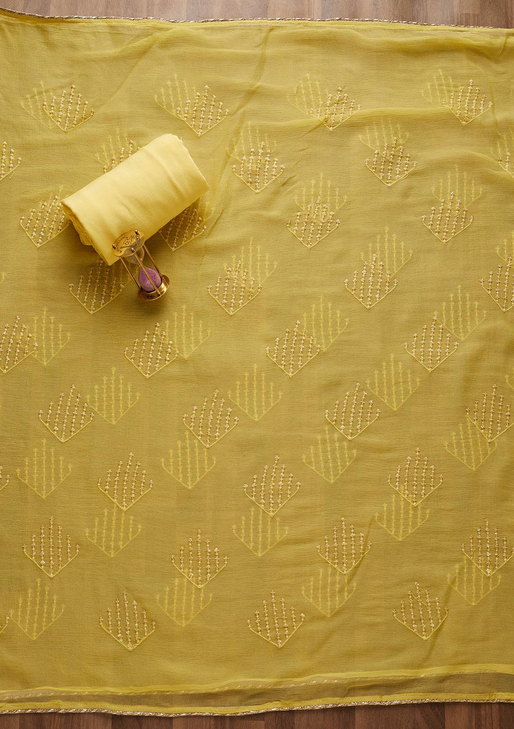 Lemon Yellow Zariwork Georgette Unstitched Salwar Suit-Koskii