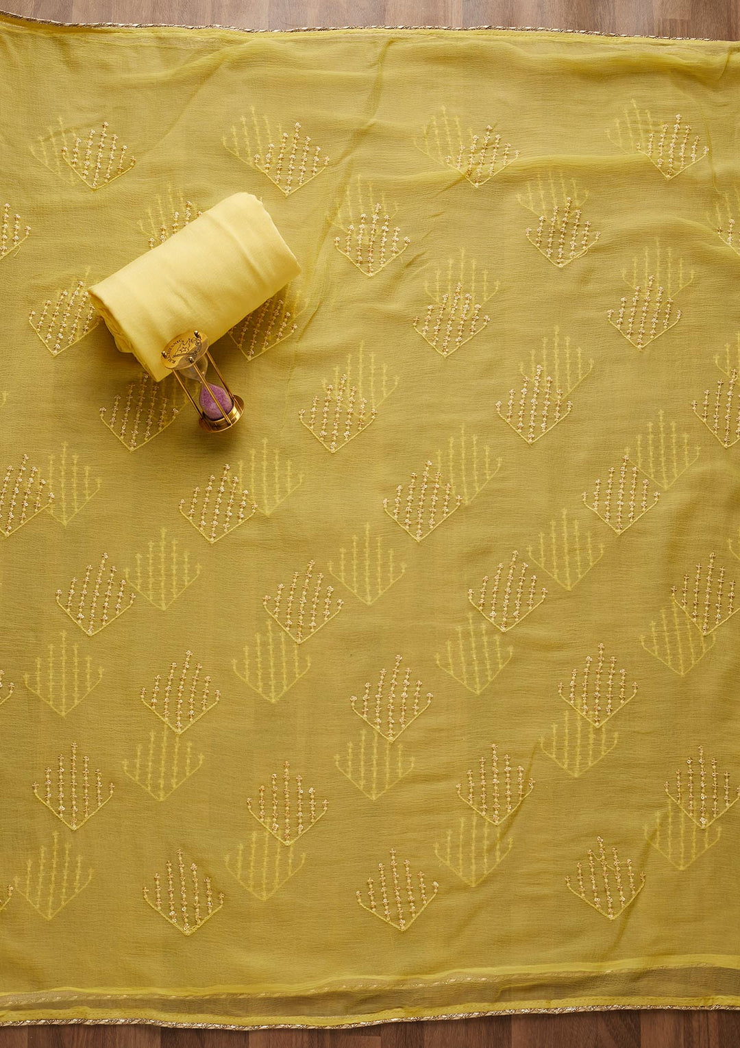 Lemon Yellow Zariwork Georgette Unstitched Salwar Suit-Koskii