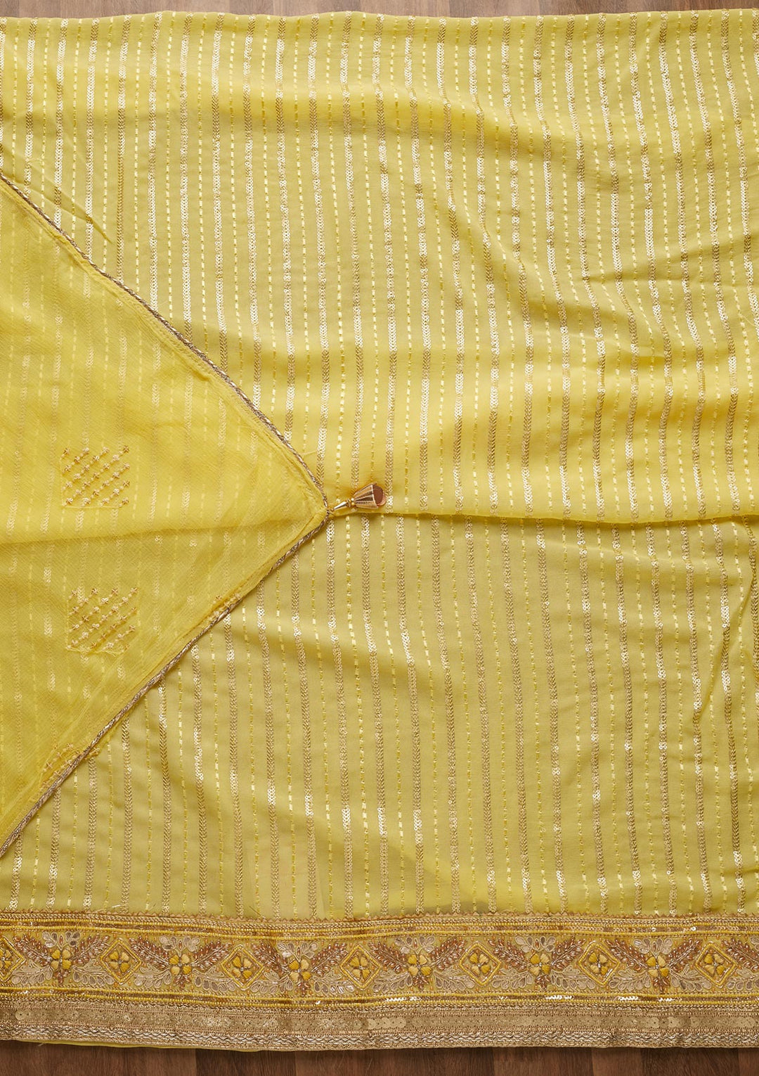 Lemon Yellow Zariwork Georgette Unstitched Salwar Suit-Koskii