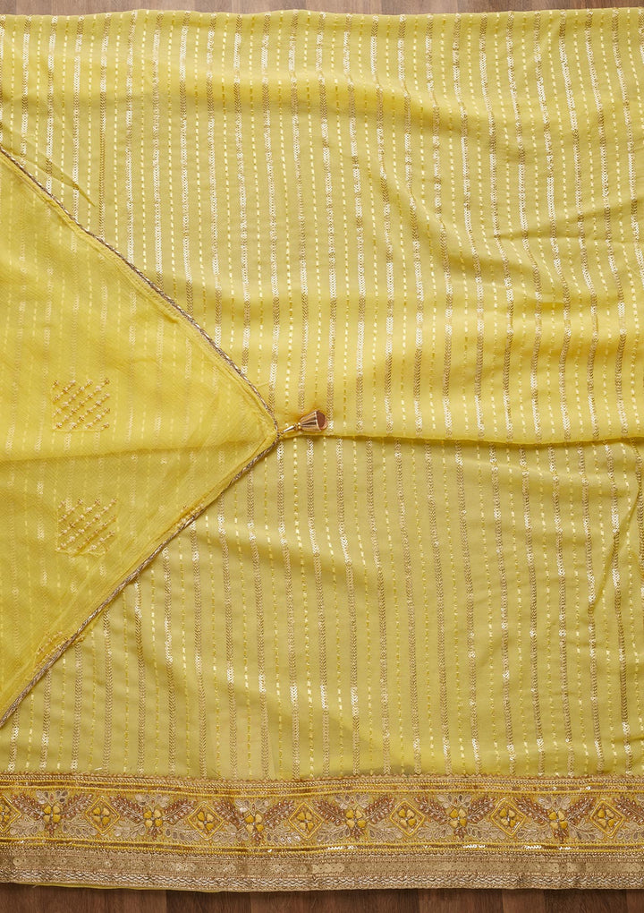 Lemon Yellow Zariwork Georgette Unstitched Salwar Suit-Koskii