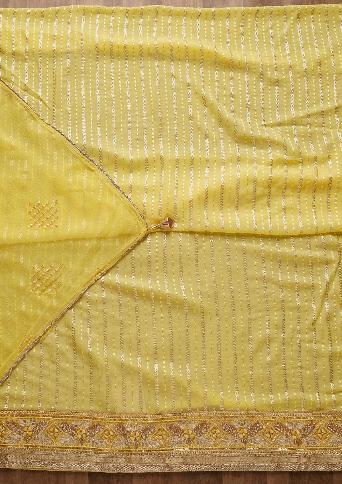 Lemon Yellow Zariwork Georgette Unstitched Salwar Suit-Koskii