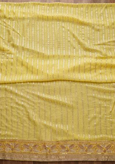 Lemon Yellow Zariwork Georgette Unstitched Salwar Suit-Koskii