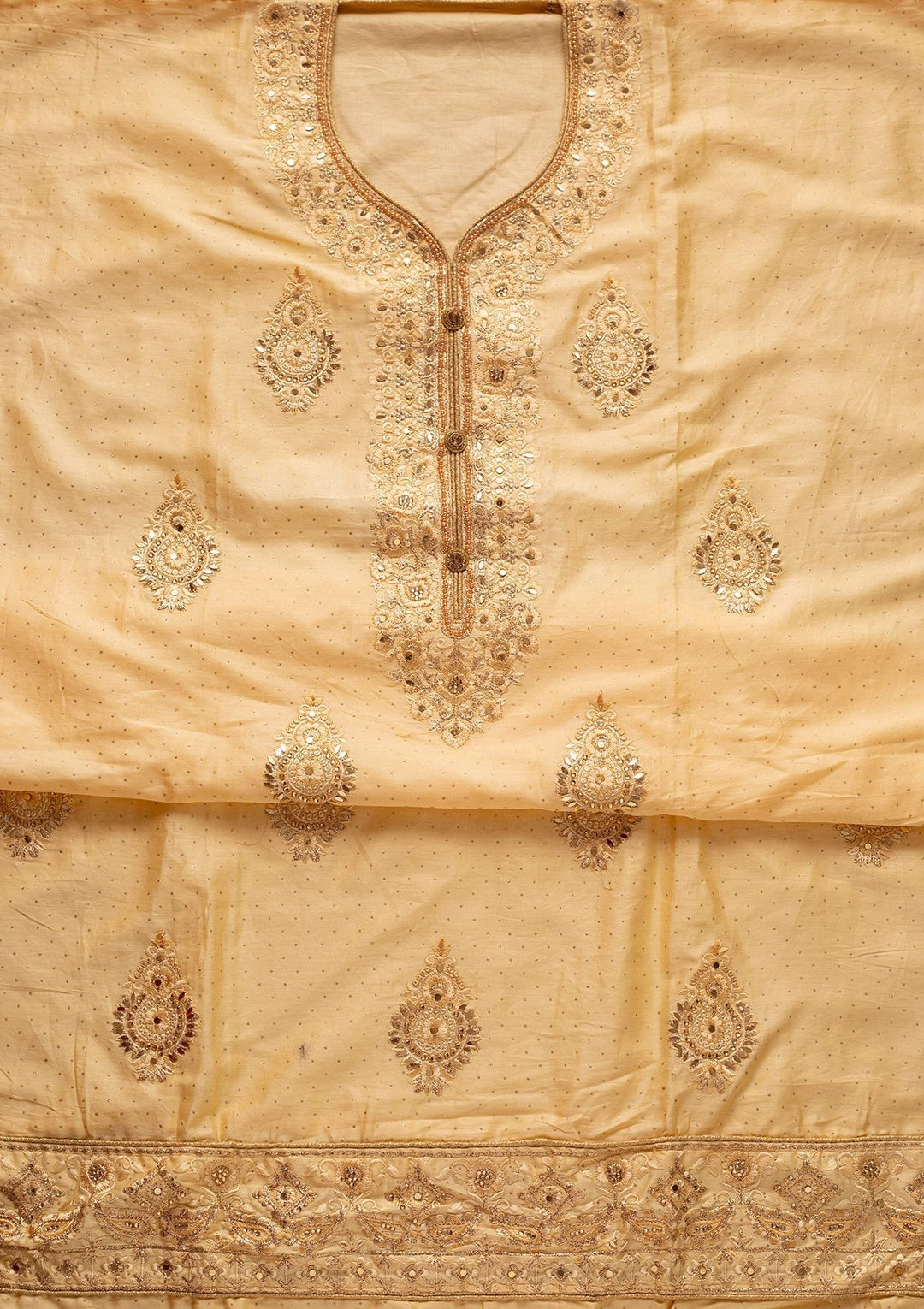 Lemon Yellow Zariwork Semi Crepe Designer Unstitched Salwar Suit - koskii