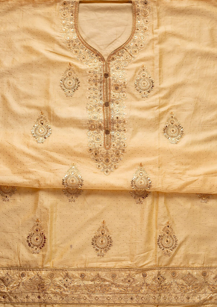 Lemon Yellow Zariwork Semi Crepe Designer Unstitched Salwar Suit - koskii