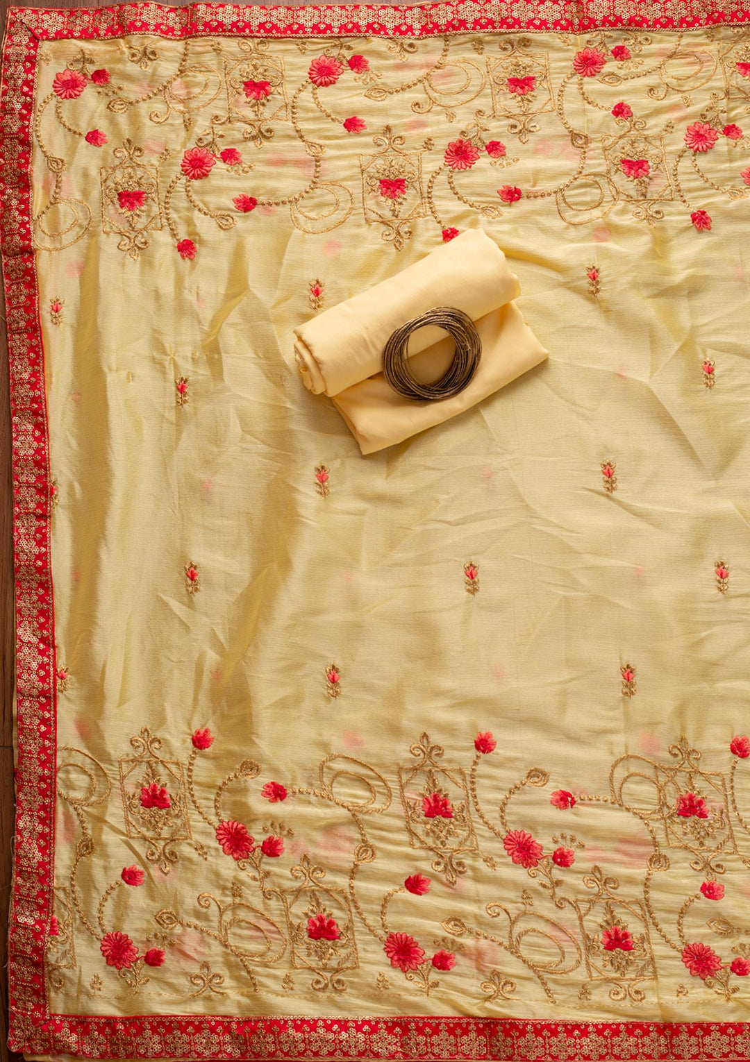 Lemon Yellow Zariwork Semi Crepe Designer Unstitched Salwar Suit - koskii