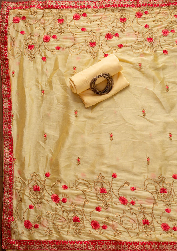Lemon Yellow Zariwork Semi Crepe Designer Unstitched Salwar Suit - koskii