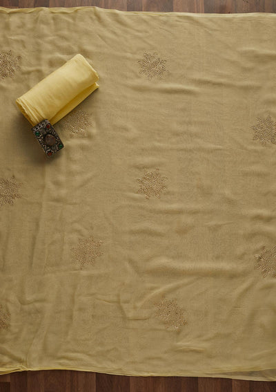 Lemon Yellow Zariwork Semi Crepe Designer Unstitched Salwar Suit - Koskii