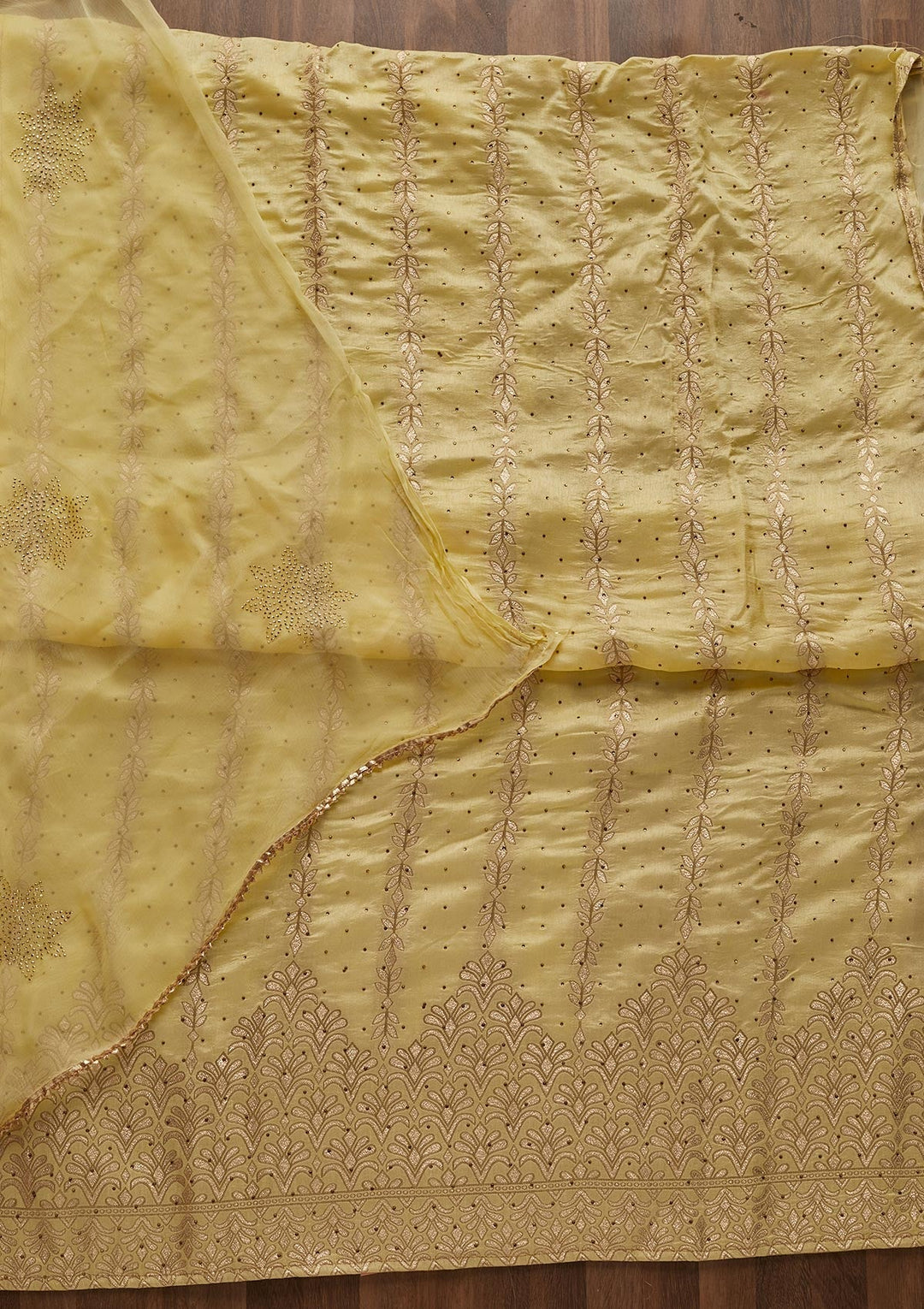Lemon Yellow Zariwork Semi Crepe Designer Unstitched Salwar Suit - Koskii