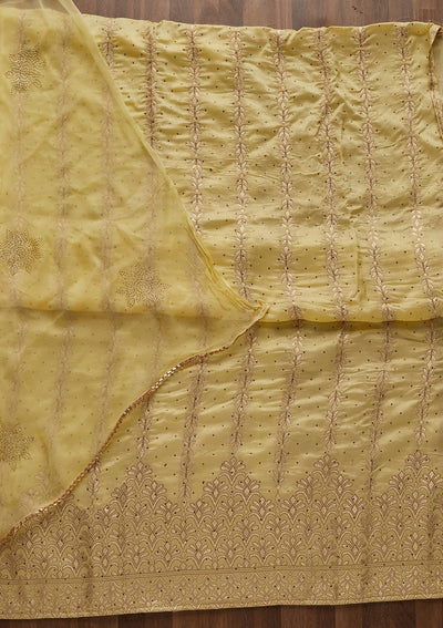 Lemon Yellow Zariwork Semi Crepe Designer Unstitched Salwar Suit - Koskii