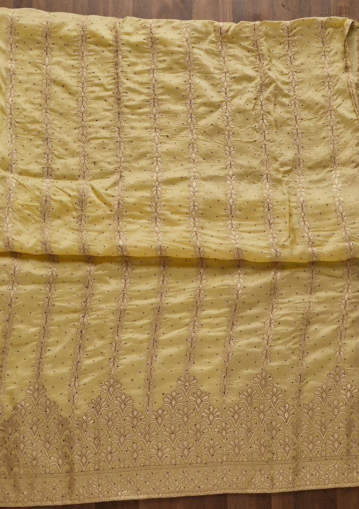 Lemon Yellow Zariwork Semi Crepe Designer Unstitched Salwar Suit - Koskii