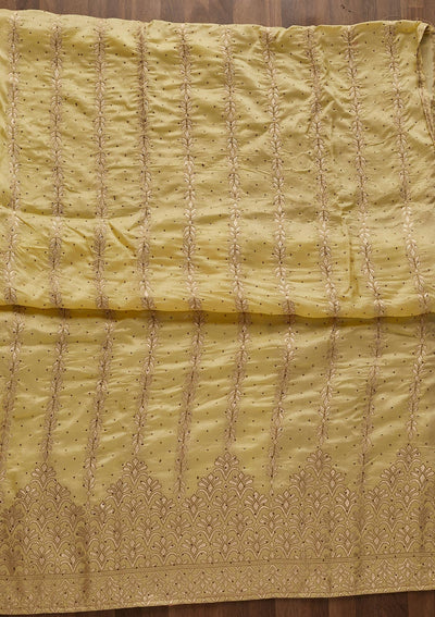 Lemon Yellow Zariwork Semi Crepe Designer Unstitched Salwar Suit - Koskii