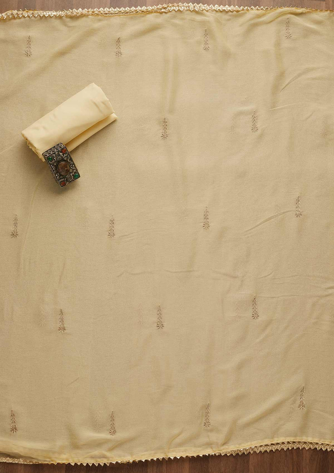 Lemon Yellow Zariwork Semi Crepe Unstitched Salwar Suit-Koskii