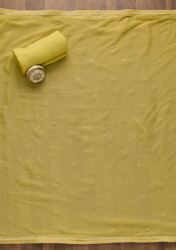 Lemon Yellow Cutdana Organza Unstitched Salwar Kameez-Koskii