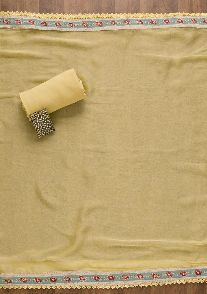 Lemon Yellow Printed Poly Cotton Unstitched Salwar Kameez-Koskii