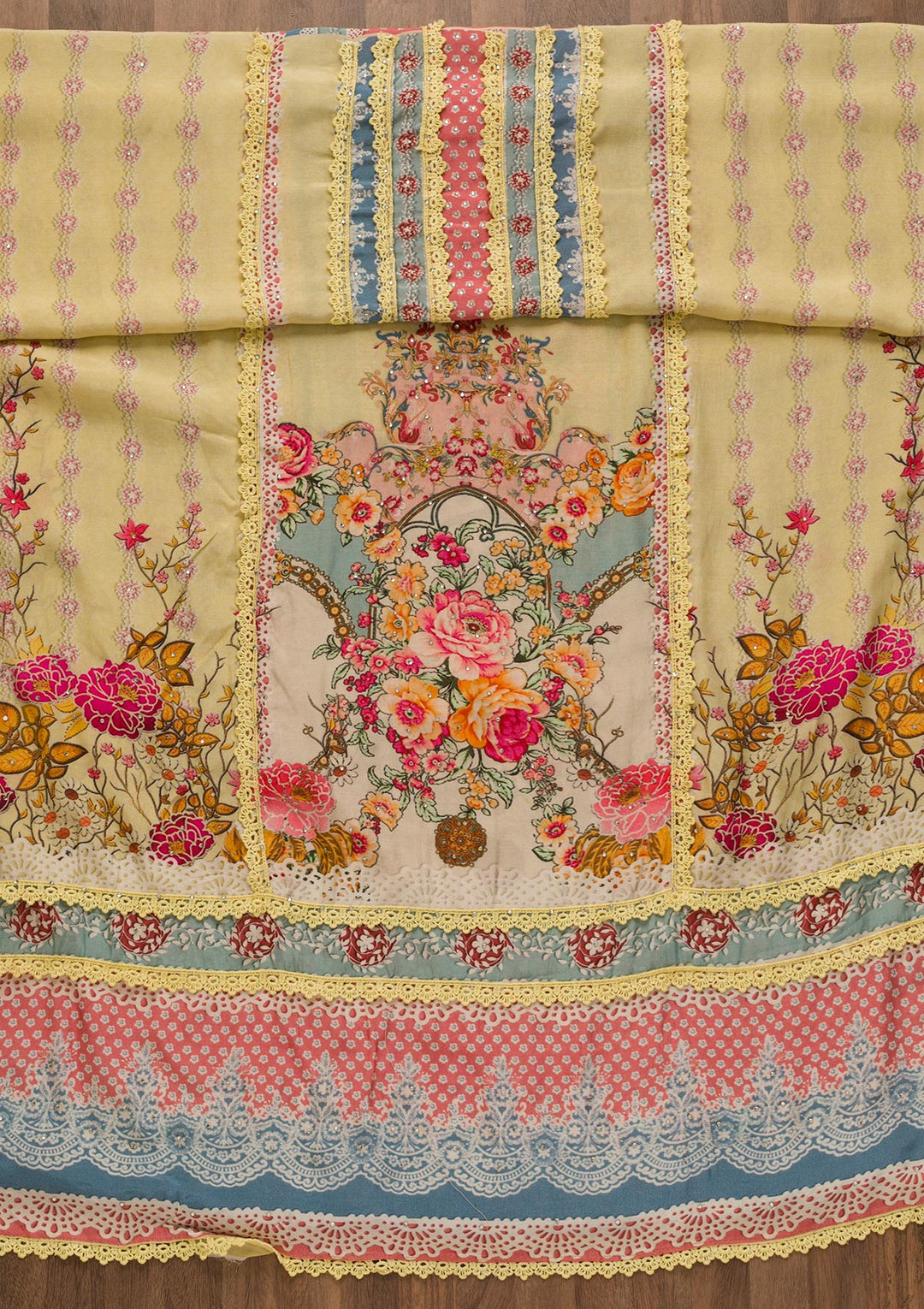 Lemon Yellow Printed Poly Cotton Unstitched Salwar Kameez-Koskii