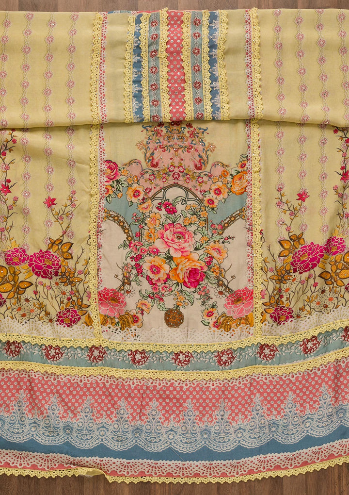Lemon Yellow Printed Poly Cotton Unstitched Salwar Kameez-Koskii
