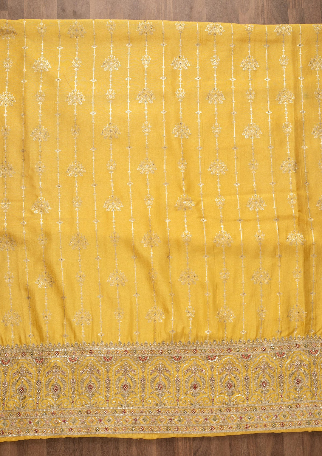 Lemon Yellow Sequins Silk Unstitched Salwar Kameez-Koskii