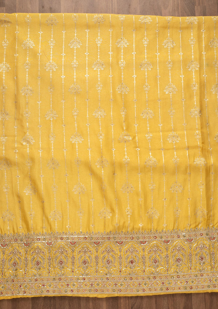 Lemon Yellow Sequins Silk Unstitched Salwar Kameez-Koskii