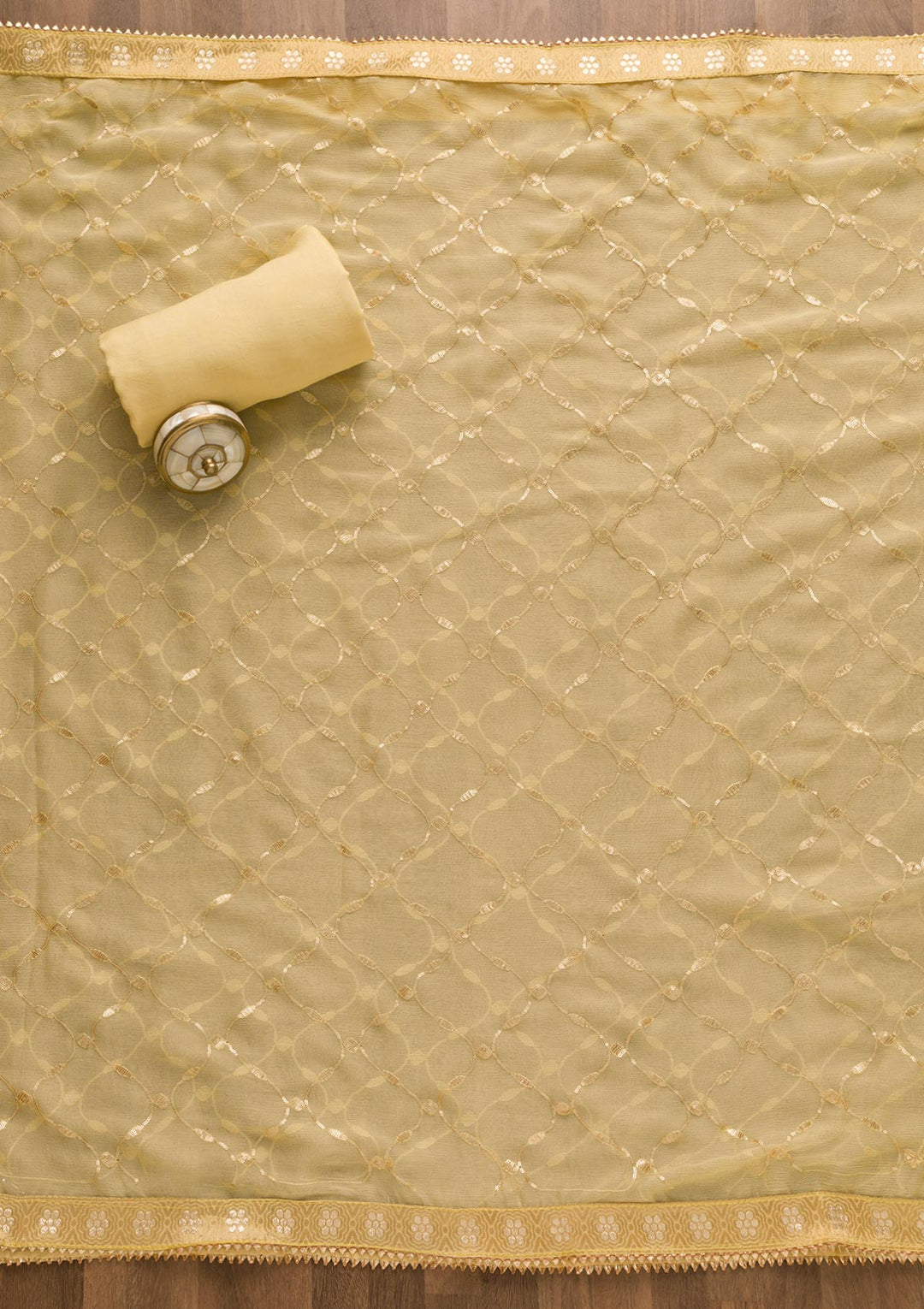 Lemon Yellow Sequins Shantung Unstitched Salwar Suit-Koskii