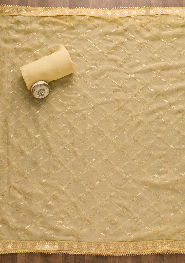 Lemon Yellow Sequins Shantung Unstitched Salwar Suit-Koskii