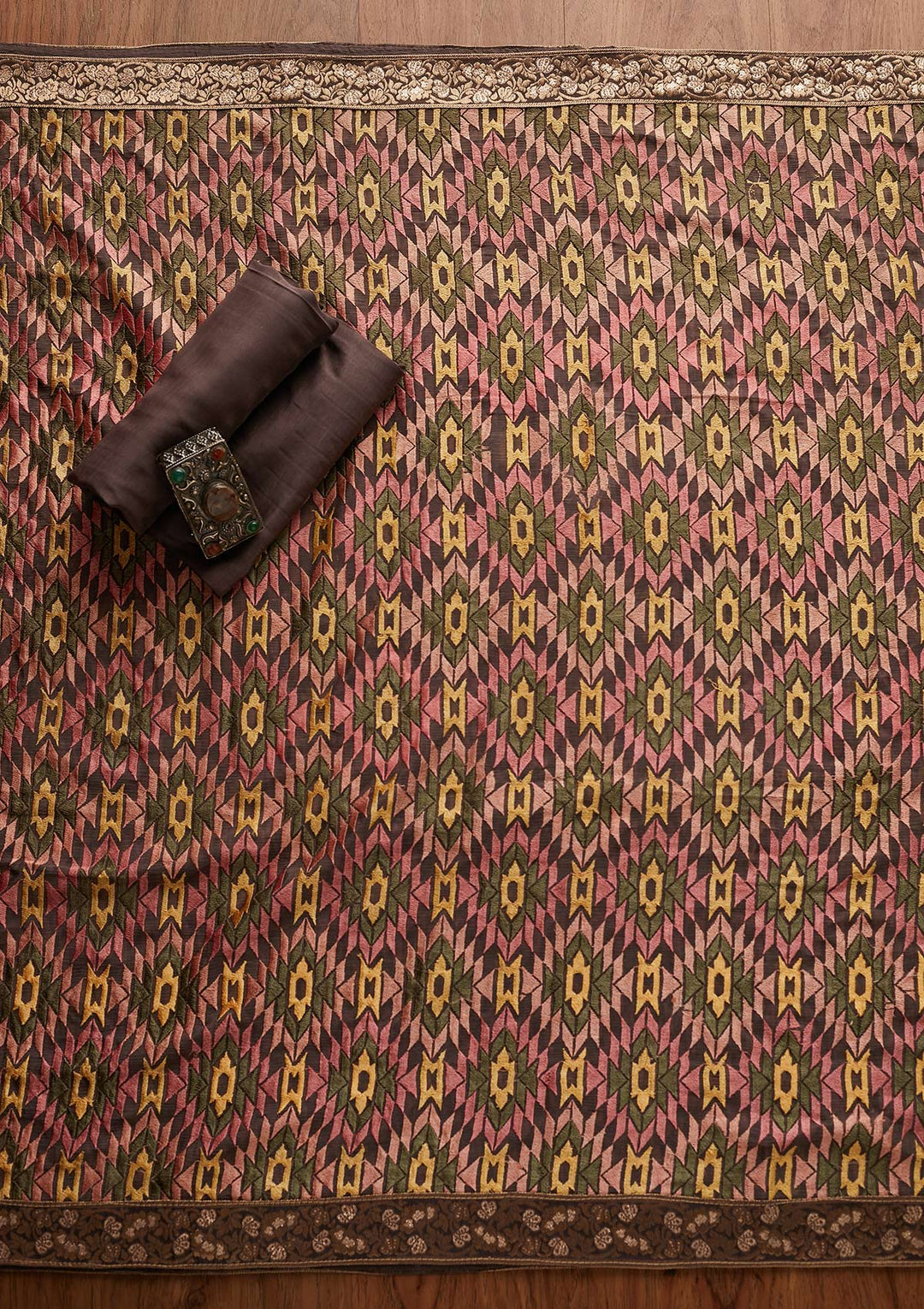 Light Brown Chikankari Semi Crepe Designer Unstitched Salwar Suit - Koskii