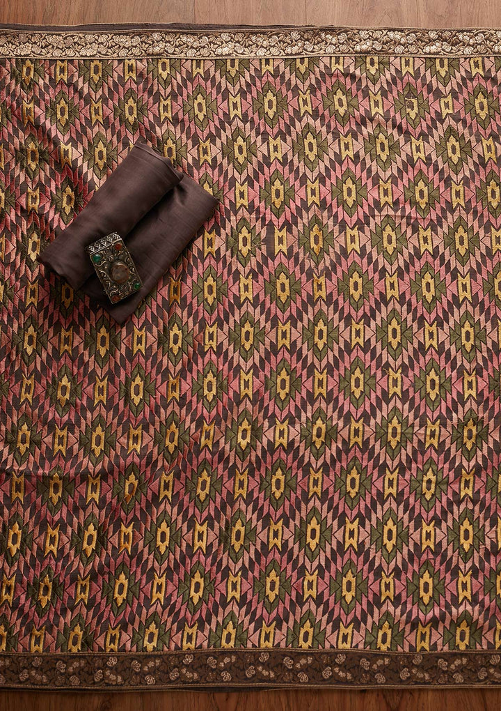 Light Brown Chikankari Semi Crepe Designer Unstitched Salwar Suit - Koskii