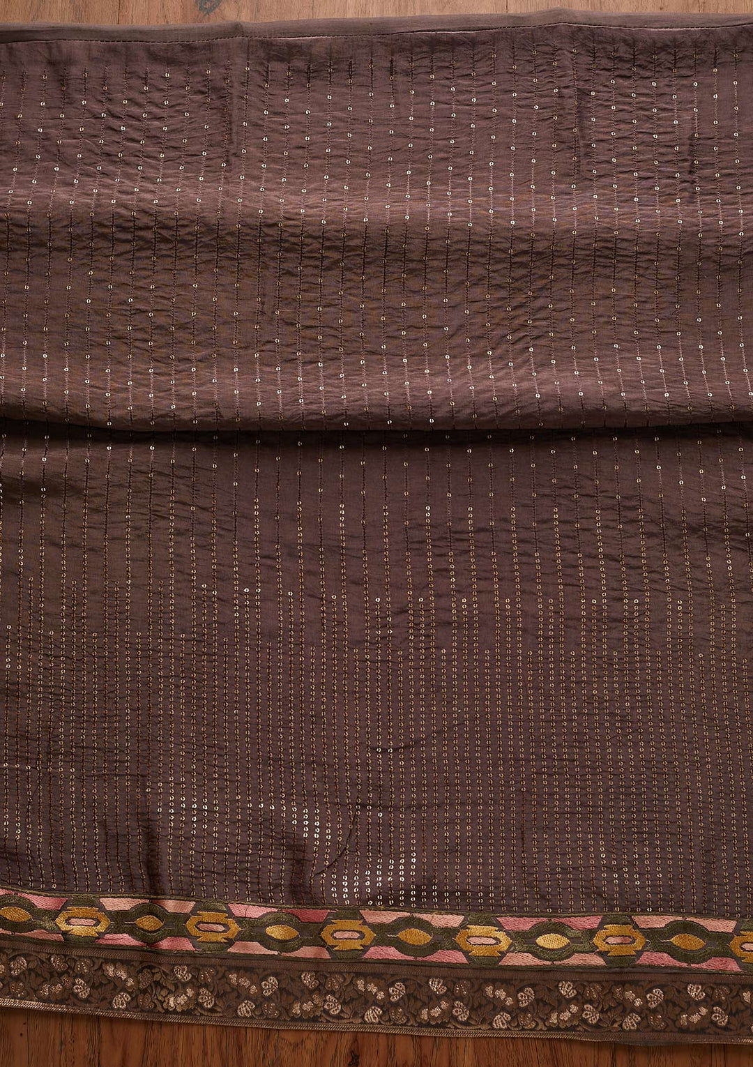 Light Brown Chikankari Semi Crepe Designer Unstitched Salwar Suit - Koskii