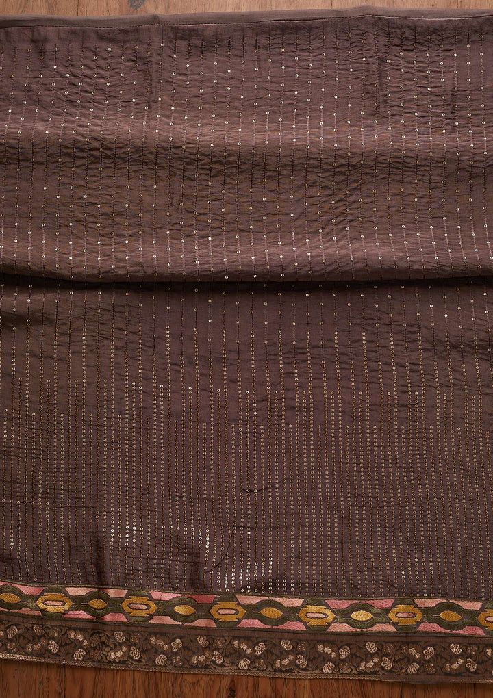 Light Brown Chikankari Semi Crepe Designer Unstitched Salwar Suit - Koskii