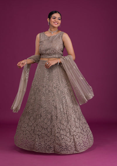 Light Brown Cutdana Net Readymade Lehenga-Koskii