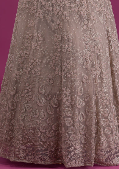 Light Brown Cutdana Net Readymade Lehenga-Koskii