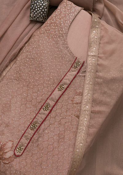 Light Brown Sequins Georgette Semi-Stitched Salwar Suit-Koskii