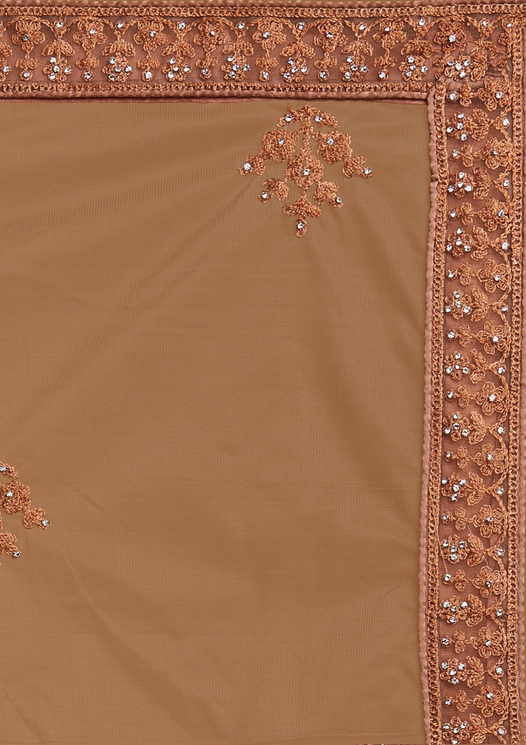 Light Brown Silver Stonework Net Designer Semi-Stitched Lehenga - koskii