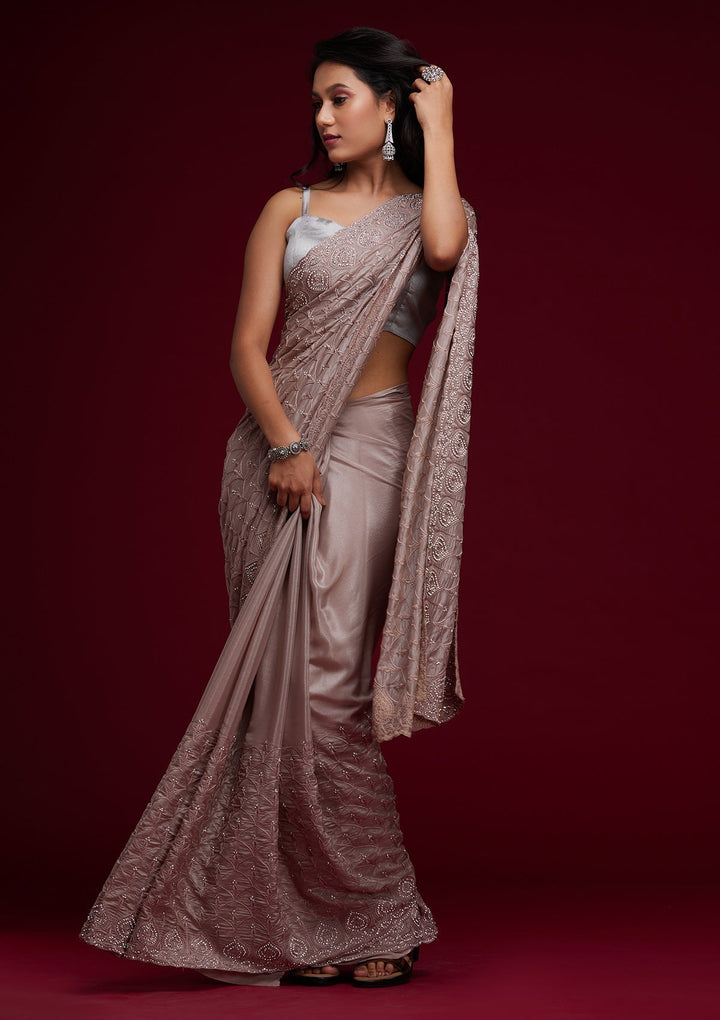 Light Brown Stonework Georgette Saree - Koskii