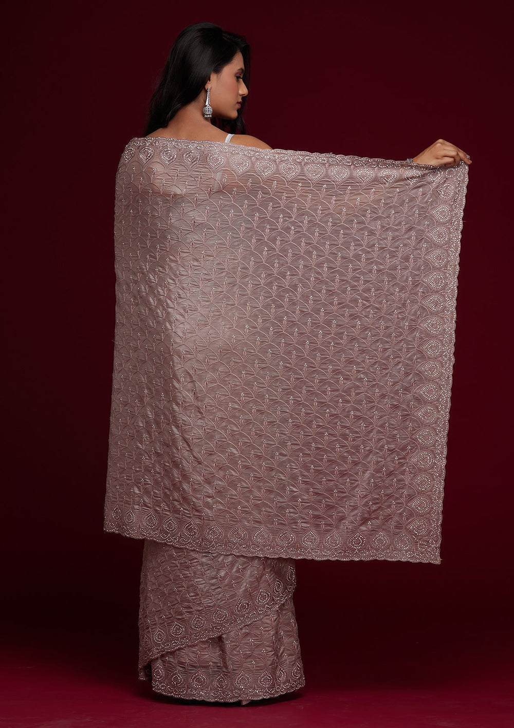 Light Brown Stonework Georgette Saree - Koskii