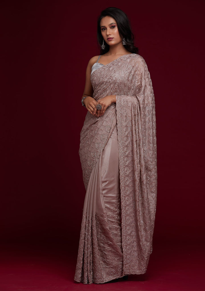 Light Brown Stonework Georgette Saree - Koskii