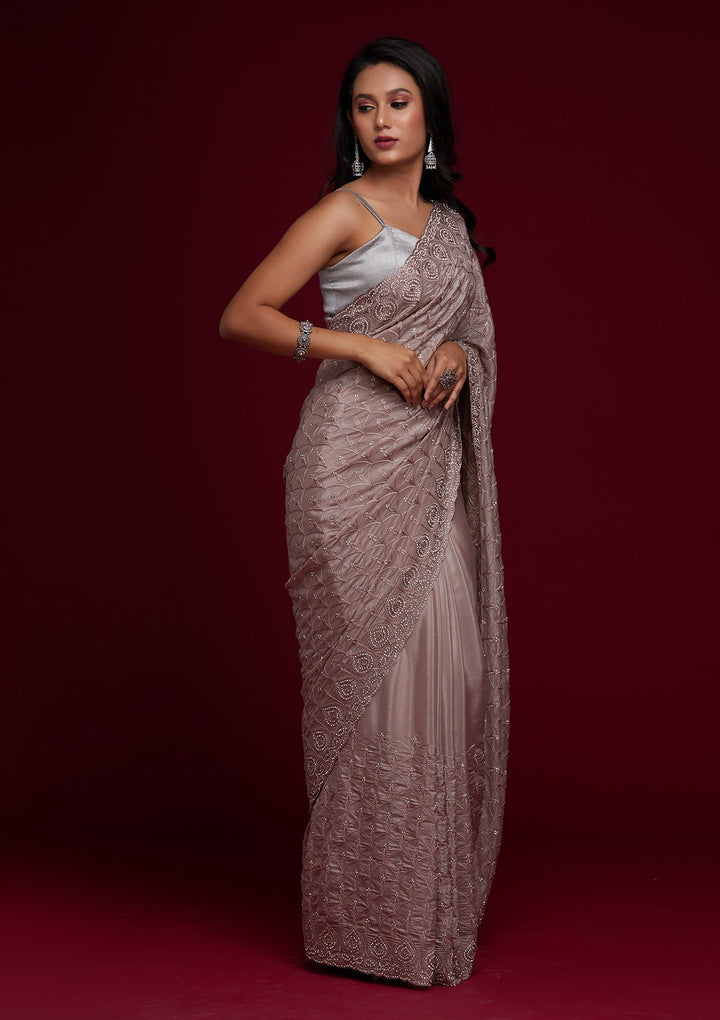 Light Brown Stonework Georgette Saree - Koskii
