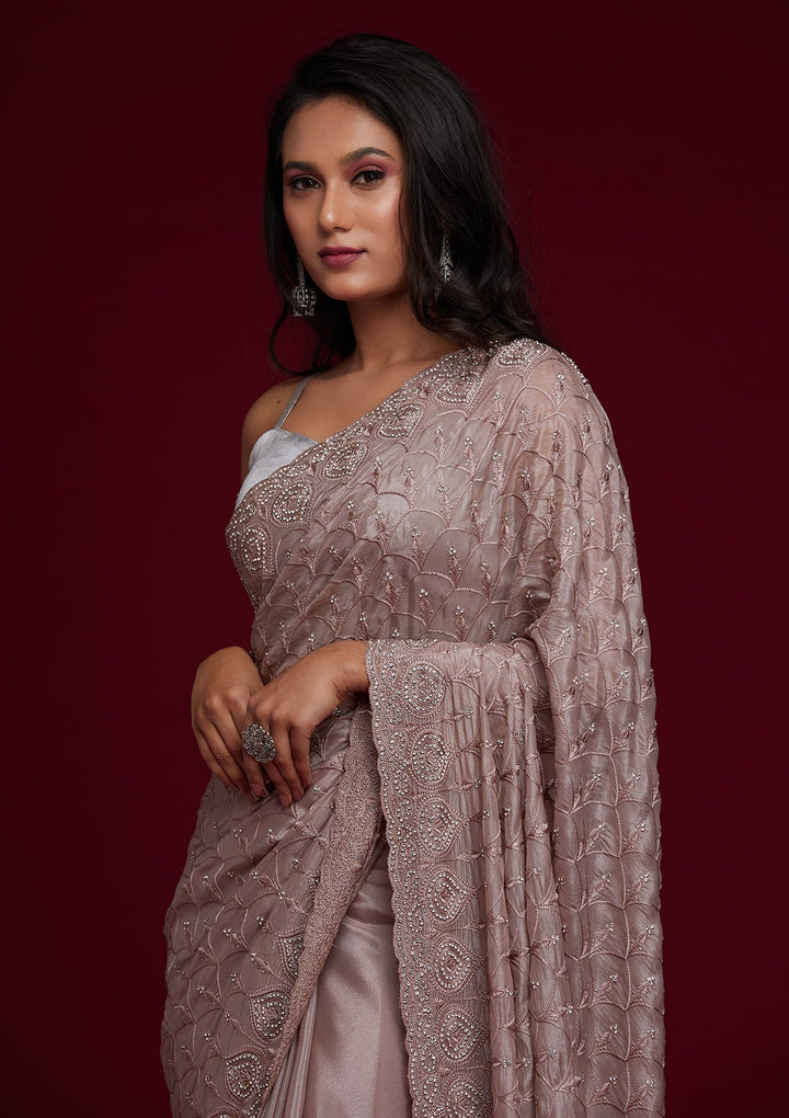 Light Brown Stonework Georgette Saree - Koskii