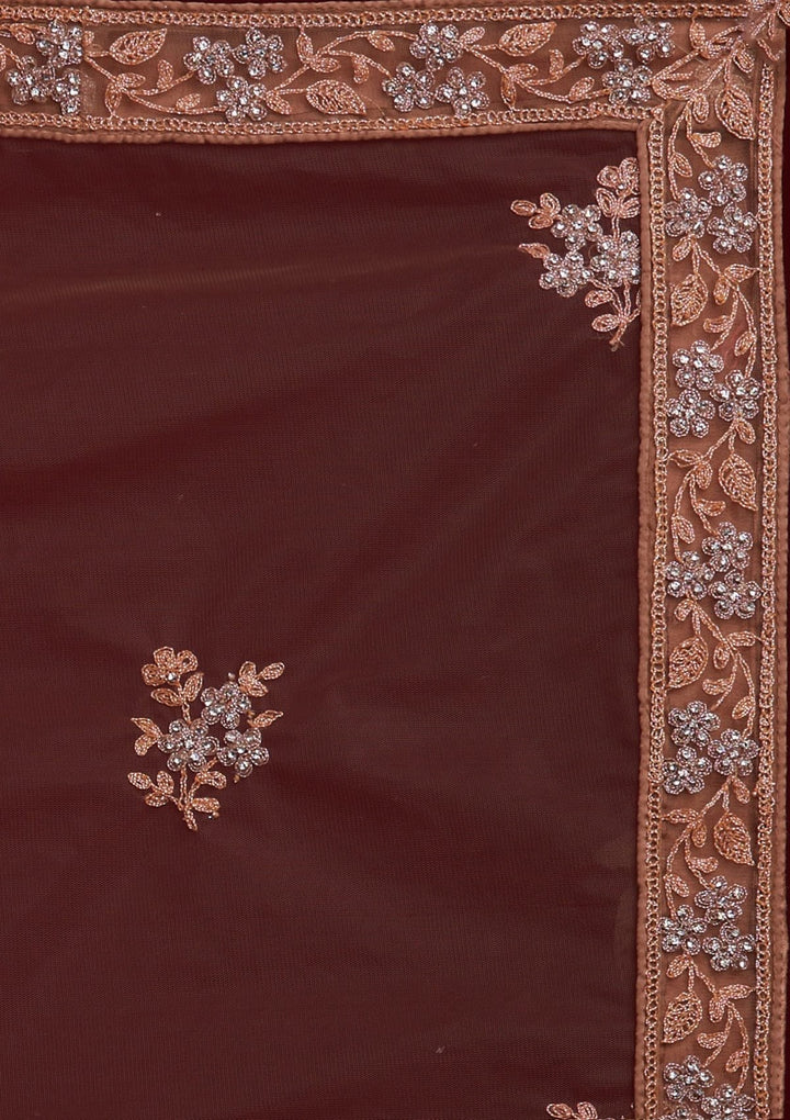 Light Brown Stonework Net Designer Semi-Stitched Lehenga - koskii