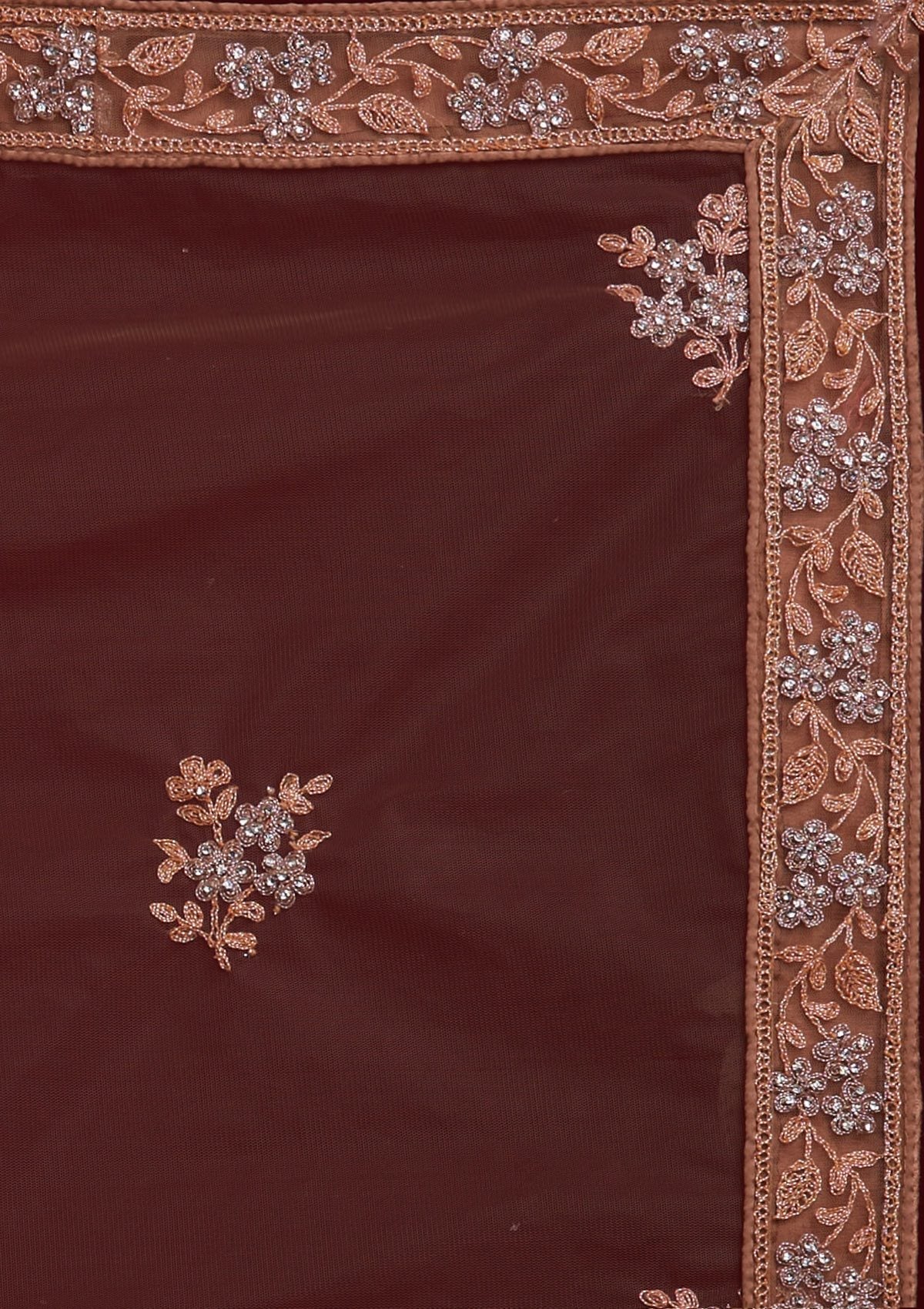 Light Brown Stonework Net Designer Semi-Stitched Lehenga - koskii
