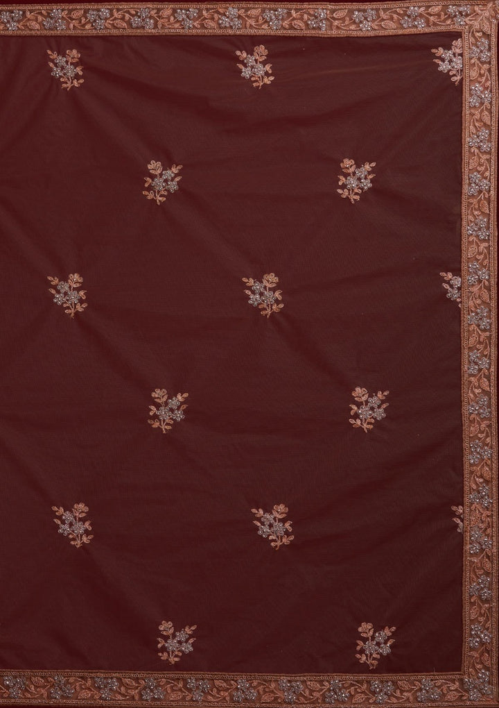 Light Brown Stonework Net Designer Semi-Stitched Lehenga - koskii