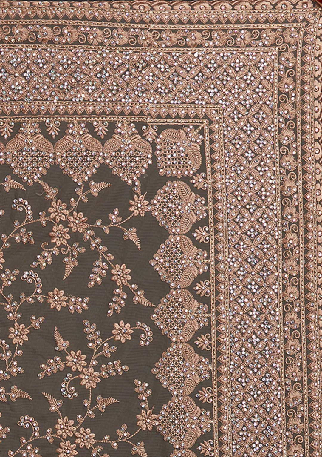 Light Brown Stonework Net Designer Saree - koskii