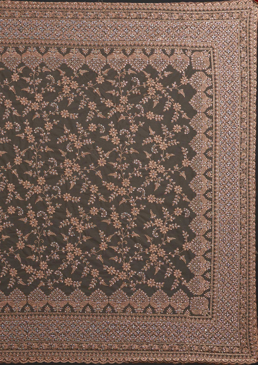 Light Brown Stonework Net Designer Saree - koskii